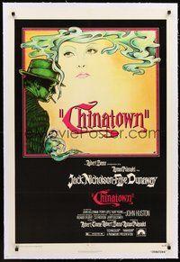 2s335 CHINATOWN linen 1sh '74 art of Jack Nicholson & Faye Dunaway by Jim Pearsall, Roman Polanski