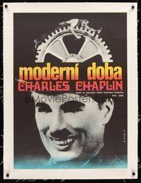 2s057 MODERN TIMES linen Czech 23x33 R74 different image of Charlie Chaplin with gears in his head!
