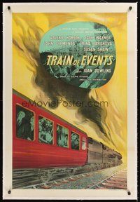 2s034 TRAIN OF EVENTS linen English 1sh '49 stone litho of passengers on train about to crash!