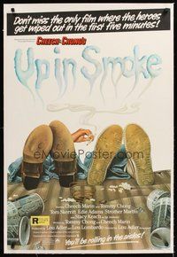 2s035 UP IN SMOKE linen English 1sh '78 Cheech & Chong marijuana drug classic, great different art!