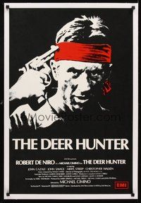 2s025 DEER HUNTER linen English double crown '78 art of Robert De Niro w/gun to head, Michael Cimino