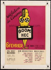 2s226 BOOM HEC linen French '60s great D. Prache artwork advertisement for a musical & film event!
