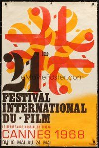 2s124 21 EME FESTIVAL INTERNATIONAL DU FILM linen French 31x47 '68 Beaugendre art for Cannes!
