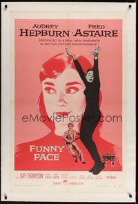 2s385 FUNNY FACE linen 1sh '57 art of Audrey Hepburn close up & full-length + Fred Astaire!