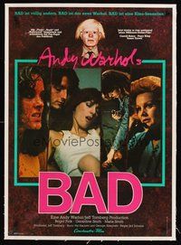 2s058 ANDY WARHOL'S BAD linen German '77 Carroll Baker, Perry King, sexploitation black comedy!
