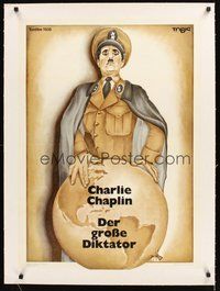 2s061 GREAT DICTATOR linen German R73 best art of Charlie Chaplin & Earth by Friedel Schmidt!