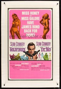 2s395 GOLDFINGER/DR. NO linen 1sh '66 Sean Connery as James Bond + sexy Miss Honey & Miss Galore!
