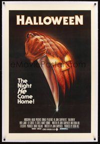 2s406 HALLOWEEN linen 1sh '78 John Carpenter classic, great Bob Gleason jack-o-lantern art!