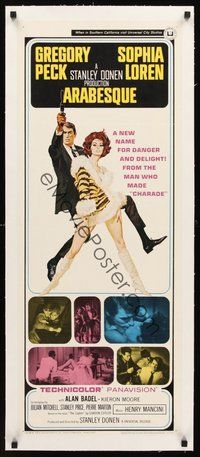 2s260 ARABESQUE linen insert '66 art of Gregory Peck & sexy Sophia Loren by Robert McGinnis!