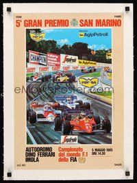 2s236 5TH GRAN PREMIO SAN MARINO linen Italian 14x19 poster '85 Forumla One racing art by DeGiusti!