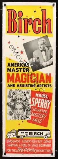 2s222 BIRCH AMERICA'S MASTER MAGICIAN linen 14x42 magic show poster '30s + enchanting Mystery Miss!