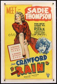 2s508 RAIN linen 1sh R40s hooker Joan Crawford says men are pigs & she wouldn't trust any of them!