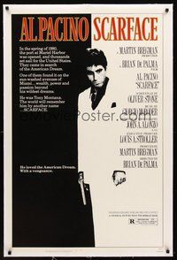 2s526 SCARFACE linen 1sh '83 full-length Al Pacino as Tony Montana, Brian De Palma, Oliver Stone