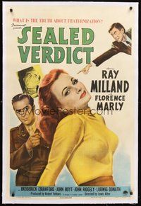 2s528 SEALED VERDICT linen 1sh '48 Ray Milland, sexy redhead Florence Marly ought to hang!