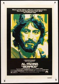 2s530 SERPICO linen 1sh '74 cool close up image of Al Pacino, Sidney Lumet crime classic!