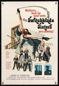 2s555 SWITCHBLADE SISTERS linen 1sh '75 Jack Hill, fantastic art of sexy bad girl gang with guns!