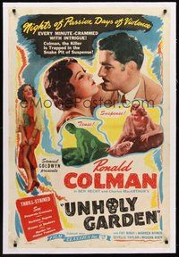 2s581 UNHOLY GARDEN linen 1sh R44 Ronald Colman, Fay Wray, nights of passion, days of violence!