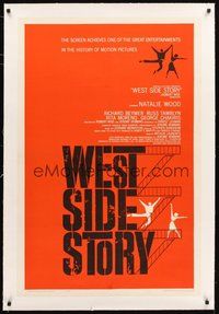 2s590 WEST SIDE STORY linen pre-Awards 1sh '61 Academy Award winning classic musical, wonderful art!