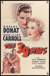 2t041 39 STEPS 1sh R38 Alfred Hitchcock, stone litho of Robert Donat & Madeleine Carroll!