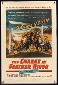 2t005 CHARGE AT FEATHER RIVER linen 1sh '53 great 3-D artwork of Guy Madison & Native Americans!