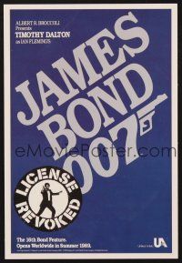 2t189 LICENCE TO KILL trade ad '89 Dalton as James Bond, has the working title License Revoked!