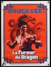 2t491 RETURN OF THE DRAGON French 23x32 '74 Bruce Lee classic, great close-up of Lee, Ferracci art
