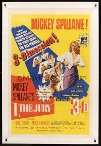 2t006 I THE JURY linen 1sh '53 Mickey Spillane, Mike Hammer, 3-D images of sexy girl stripping!