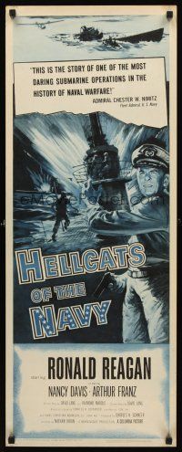 2t222 HELLCATS OF THE NAVY insert '57 art of Ronald Reagan in the only movie he made with Nancy!
