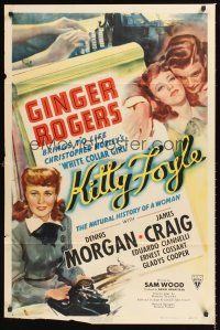 2t069 KITTY FOYLE style A 1sh '40 great romantic close up of Ginger Rogers & Dennis Morgan!