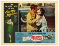 2t115 BREAKFAST AT TIFFANY'S LC #1 R65 c/u of Audrey Hepburn & George Peppard kissing in the rain!