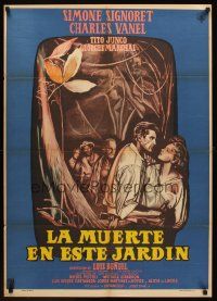 2t304 GINA Mexican poster '60 Luis Bunuel's La mort en ce jardin, art of Simone Signoret & Vanel!