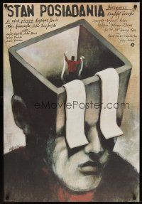 2t452 INVENTORY Polish 27x38 '89 wild abstract art of man with toilet-paper eyes by Pagowski!