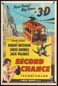 2t035 SECOND CHANCE 1sh '53 cool 3-D art of Robert Mitchum, sexy Linda Darnell & cable car!