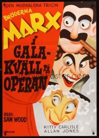 2t297 NIGHT AT THE OPERA Swedish R72 great Hirschfeld-like art of Groucho, Chico & Harpo Marx!
