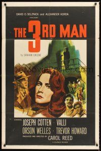 2t084 THIRD MAN 1sh '49 art of Orson Welles in doorway, plus Cotten & Valli, classic film noir!