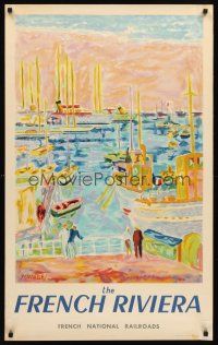 2t459 FRENCH RIVIERA travel poster '53 wonderful art Cavaille art of sailboats at dock!