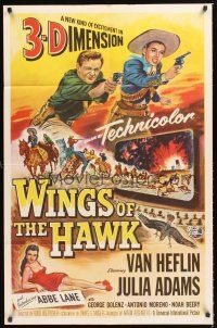 2t038 WINGS OF THE HAWK 1sh '53 art of Van Heflin & Julie Adams shooting, Budd Boetticher 3-D!
