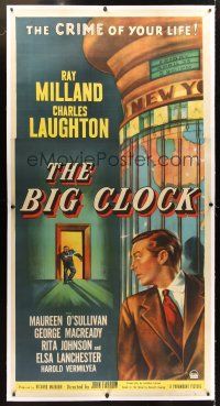 2w272 BIG CLOCK linen 3sh '48 Ray Milland in the most savage manhunt in history, different art!