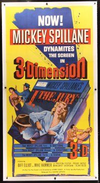 2w282 I THE JURY linen 3sh '53 Mickey Spillane, Mike Hammer, 3-D image of sexy girl stripping!