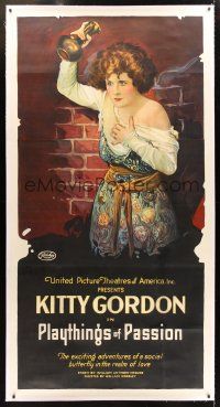 2w292 PLAYTHINGS OF PASSION linen 3sh '19 great stone litho of Kitty Gordon attacked by priest!