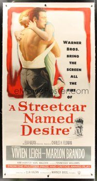 2w298 STREETCAR NAMED DESIRE linen 3sh '51 art of Marlon Brando & Vivien Leigh, Elia Kazan classic!