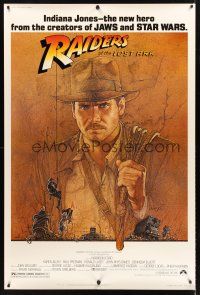 2w210 RAIDERS OF THE LOST ARK 40x60 '81 great art of adventurer Harrison Ford by Richard Amsel!