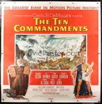 2w305 TEN COMMANDMENTS linen 6sh '56 Cecil B. DeMille classic with Charlton Heston & Yul Brynner!