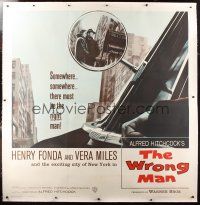 2w306 WRONG MAN linen 6sh '57 Henry Fonda, Vera Miles, Alfred Hitchcock, cool rear view mirror art!