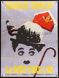 2w133 GOLD RUSH French 1p R1972 Charlie Chaplin classic, wonderful art by Leo Kouper!