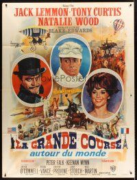 2w135 GREAT RACE style A French 1p '65 art of Tony Curtis, Jack Lemmon & Natalie Wood by Mascii!