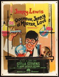 2w155 NUTTY PROFESSOR French 1p '63 wacky different art of Jerry Lewis in laboratory!