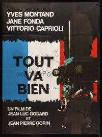 2w169 TOUT VA BIEN French 1p '72 Jean-Luc Godard, cool artwork of movie camera & French flag!