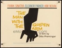 2w016 MAN WITH THE GOLDEN ARM 1/2sh '56 Frank Sinatra is hooked, classic Saul Bass artwork!