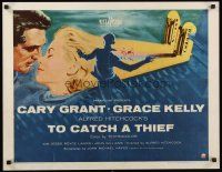 2w031 TO CATCH A THIEF 1/2sh '55 romantic c/u art of Grace Kelly & Cary Grant, Alfred Hitchcock